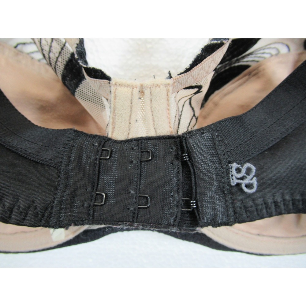 Simone Perele Embroidered Unlined Mesh Bra 36E Underwire Black/Beige 13f320 - Picture 4 of 7